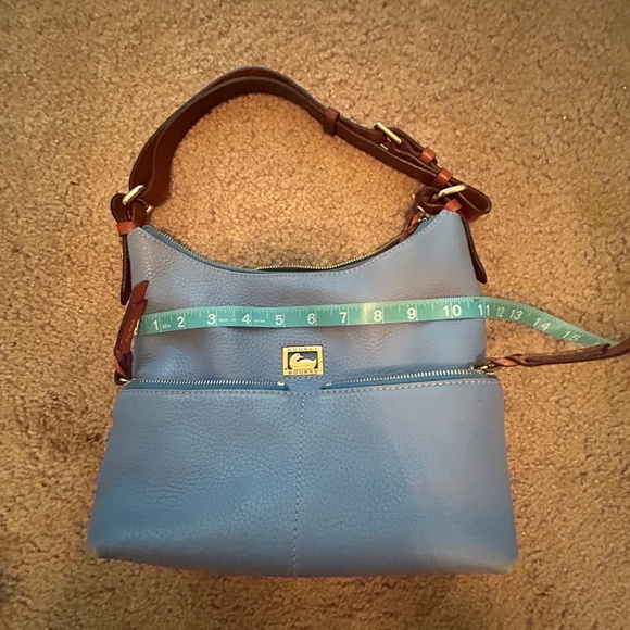 Dooney & Bourke Pebble Leather Sky Blue Shoulder Bag with Brown Accents - Picture 13 of 15